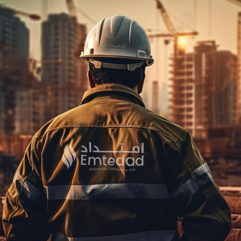 Worker overlooking a city construction site
