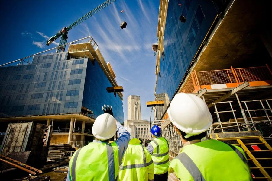 Engineering team at an active construction site